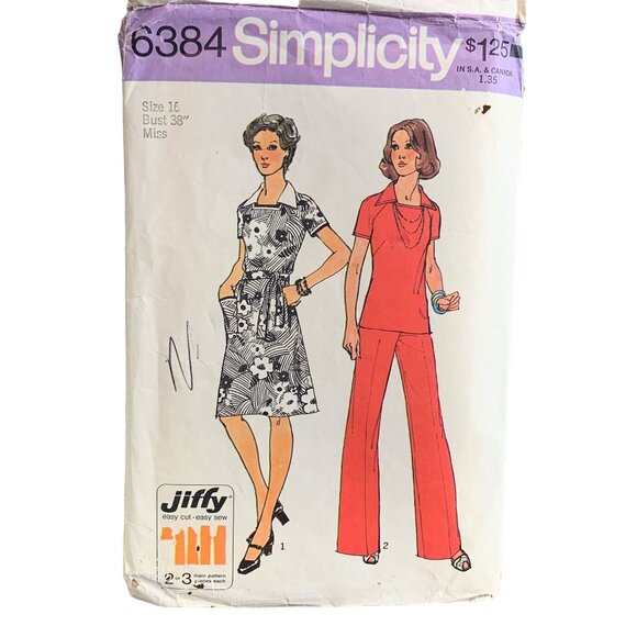 Vintage Simplicity 6384 Jiffy Dress Shirt Pant Sewing Pattern Size 16 - Picture 1 of 2